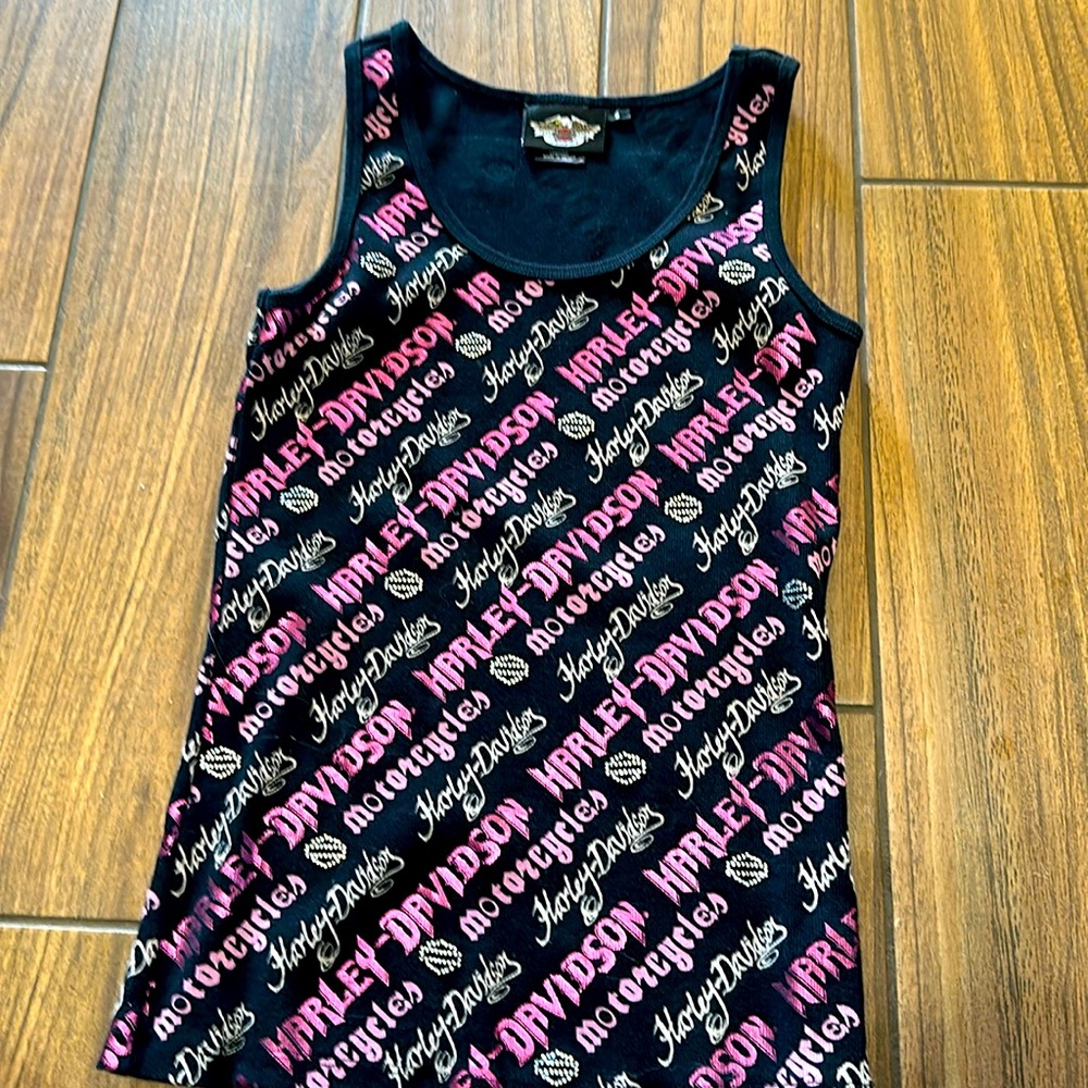 Harley Davidson size small gorgeous bling black and pink like new logo tank top